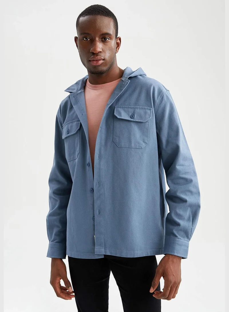 ديفاكتو Relax Fit Long Sleeve Gabardine Shirt