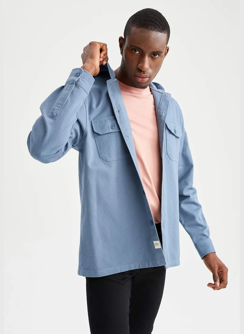 ديفاكتو Relax Fit Long Sleeve Gabardine Shirt