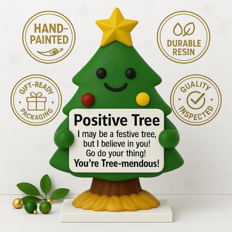 iStatue Mini Christmas Tree Hand-Painted Resin Positive Figurine, 5'' Xmas Decoration Indoor Desk DÃ©cor | Cute Motivational Gift, Stocking Stuffer, Holiday Mantel & Office (Green Tree) - Image 4