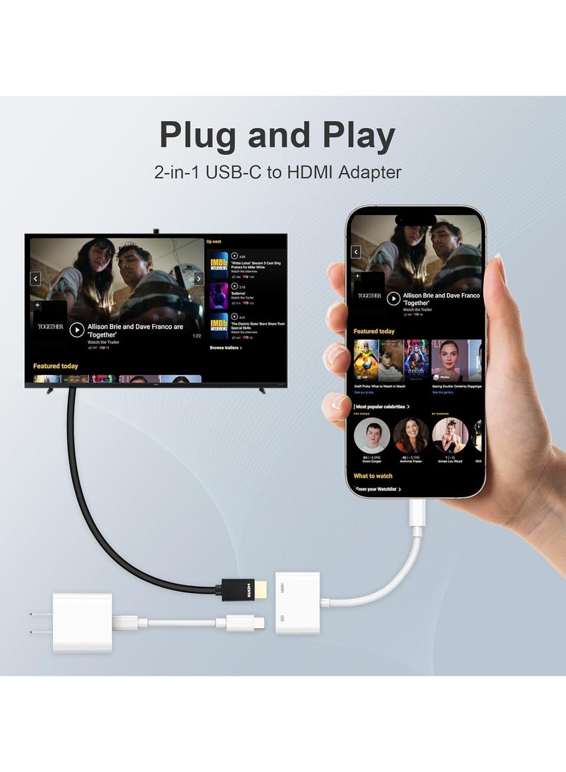 USB C to HDMI Adapter for iPhone 17 16 15 to TV, USB-C Digital AV Adapter 4K Sync Screen Connector Cable with Fast Charging Plug & Play for iPhone 17 15/16 Pro/Max,MacBook Pro/Air,iPad Pro - Image 4