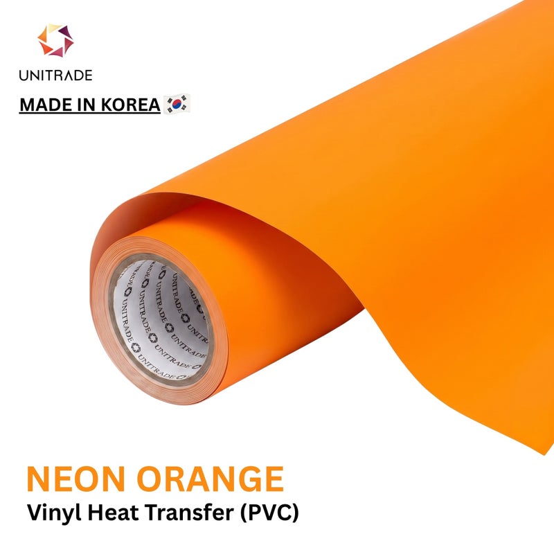 يونيترايد UNITRADE® رول فينيل نقل حراري Easy Cut (PVC) باللون البرتقالي النيون / متوافق مع Cricut وSilhouette وآلات القص الاحترافية / معتمد CPSIA / صنع في كوريا - Image 1