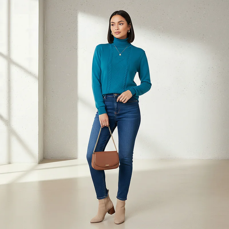 2Xtremz 2Xtremz Textured High Neck Tricot Sweater