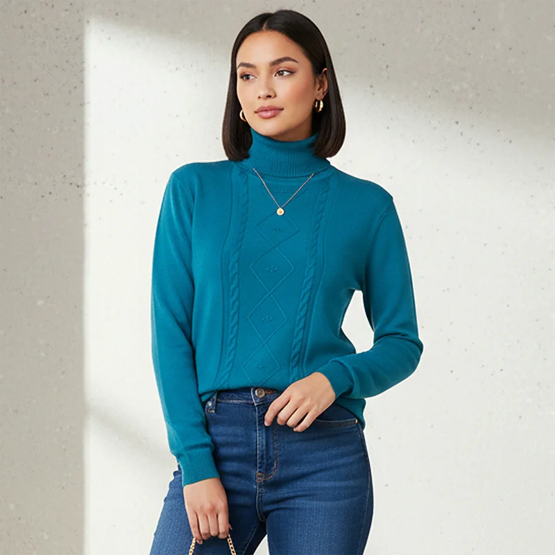 2Xtremz 2Xtremz Textured High Neck Tricot Sweater