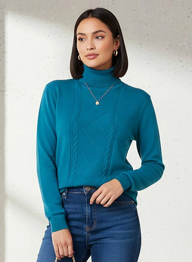 2Xtremz 2Xtremz Textured High Neck Tricot Sweater