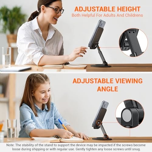 Tukzer Foldable Tablet Stand Mobile Holder with 360° Swivel Base| Multilevel Angle & Height Adjustment|Solid Structure, Sturdy & Heavy Metal Base| for Up to 12 Inch Screen Devices, iPad iPhone (Black) - Image 3