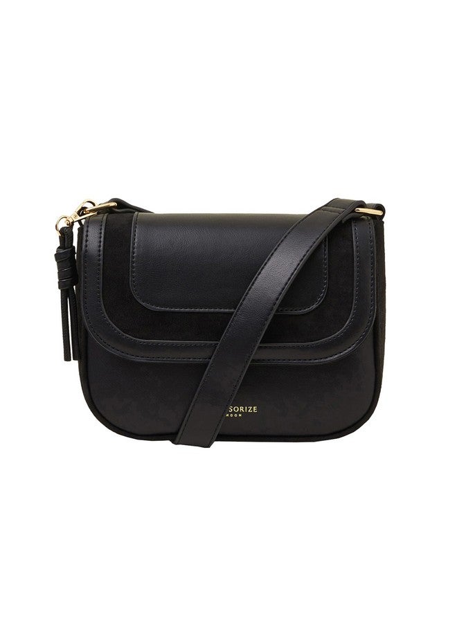 Accessorize London Women's Black Suede Sling bag for women | Ladies Purse Handbag - Image 1