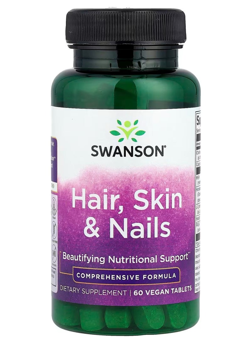 Swanson, الشعر والبشرة والأظافر، 60 قرصا نباتيا