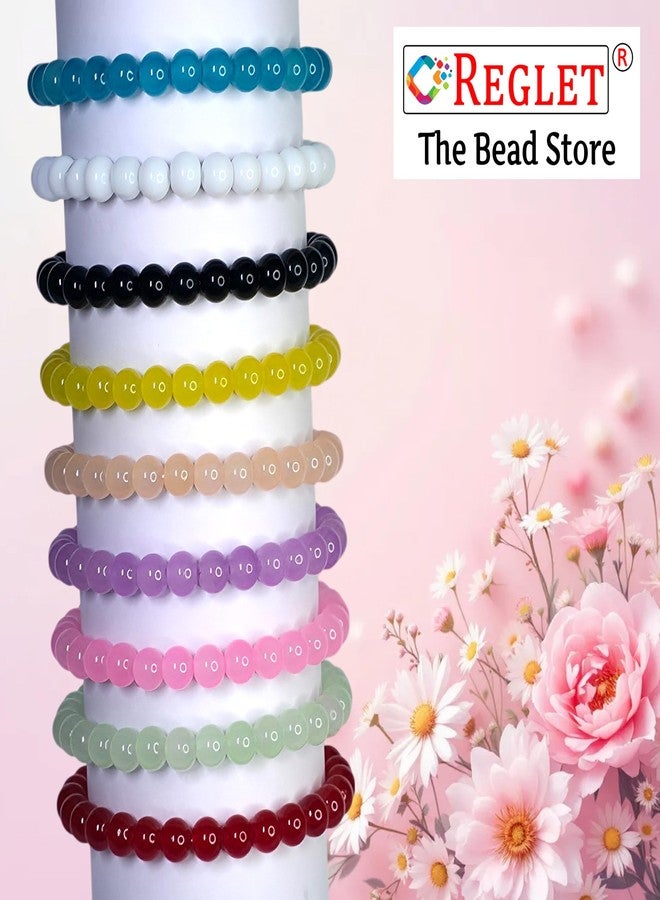 REGLET Pack of 9 - Jelly Glass Bead Bracelet Set - Mullticolour - Stretchable Bracelets for Women, Girls Stylish - Adjustable - Bead Size 8mm - Image 5