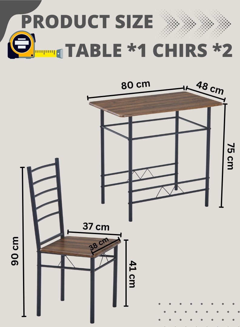 AFT 2-Seater Dining Table Set with 2 Chairs – Coffee Brown wood Finish Top & Black Metal Frame, Compact Dining Room Furniture, Table Size 80×48×75 cm, Chair Size 38×37×90 cm - Image 3