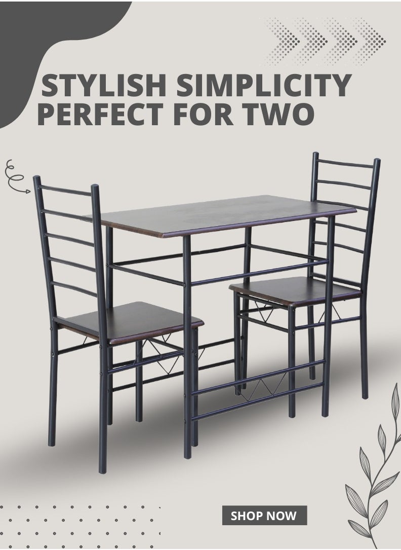 AFT - Aft Wooden Steel Metal Dining Table Chairs Set Modern Dining Room and Kitchen - B802-11 1+2 Coffee Brown - Image 1