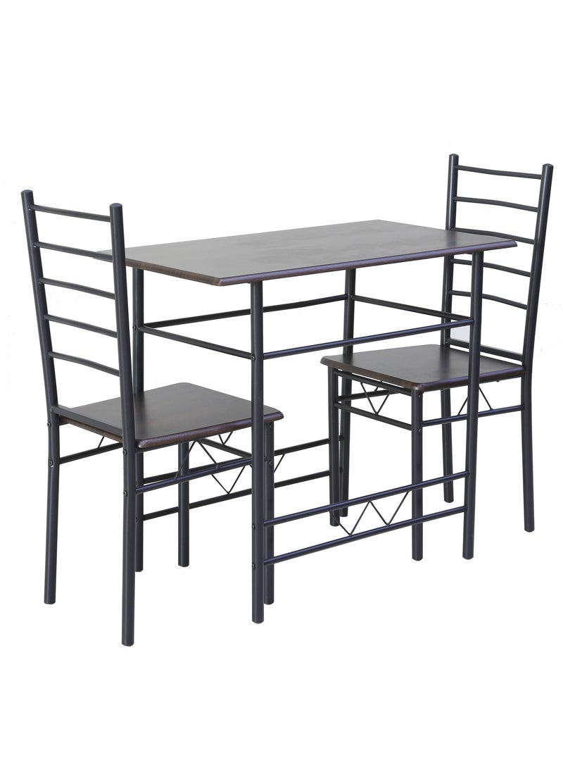 AFT - Aft Wooden Steel Metal Dining Table Chairs Set Modern Dining Room and Kitchen - B802-11 1+2 Coffee Brown - Image 1