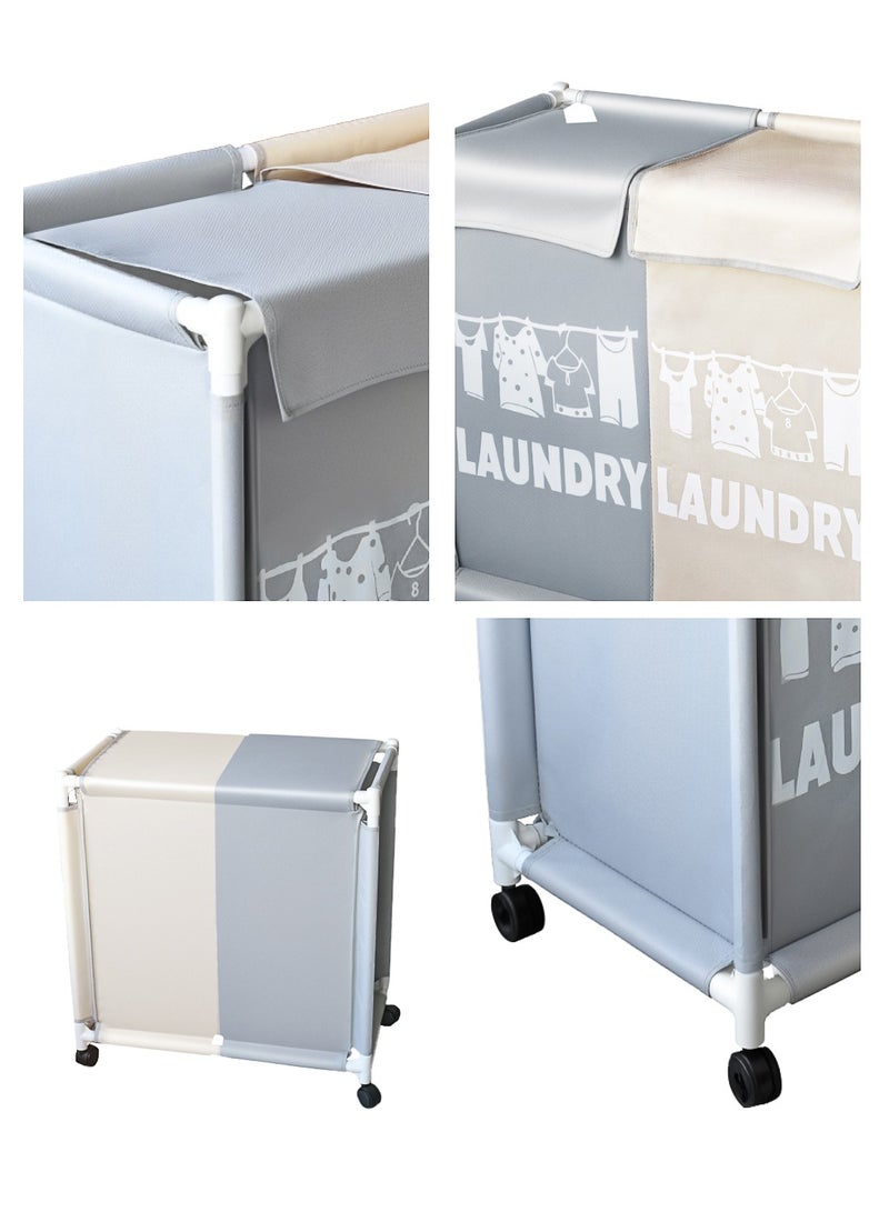 2-Section Laundry Basket with Wheels White/Grey - Image 5