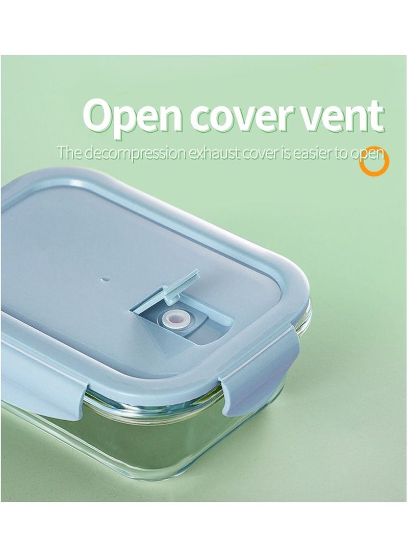 2-Piece Borosilicate Glass Food Container Lunch box Set 410ml and 640ml Blue/Clear