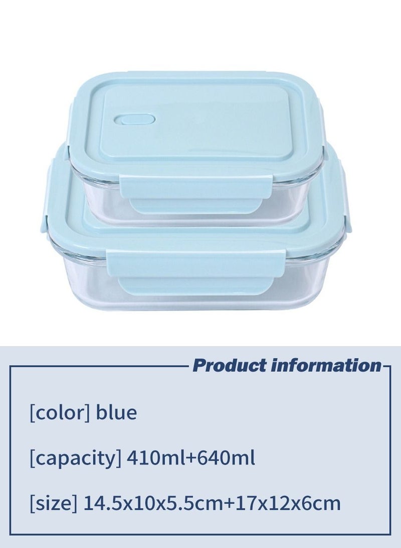 MileMelo 2-Piece Borosilicate Glass Food Container Lunch box Set 410ml and 640ml Blue/Clear  - Image 2