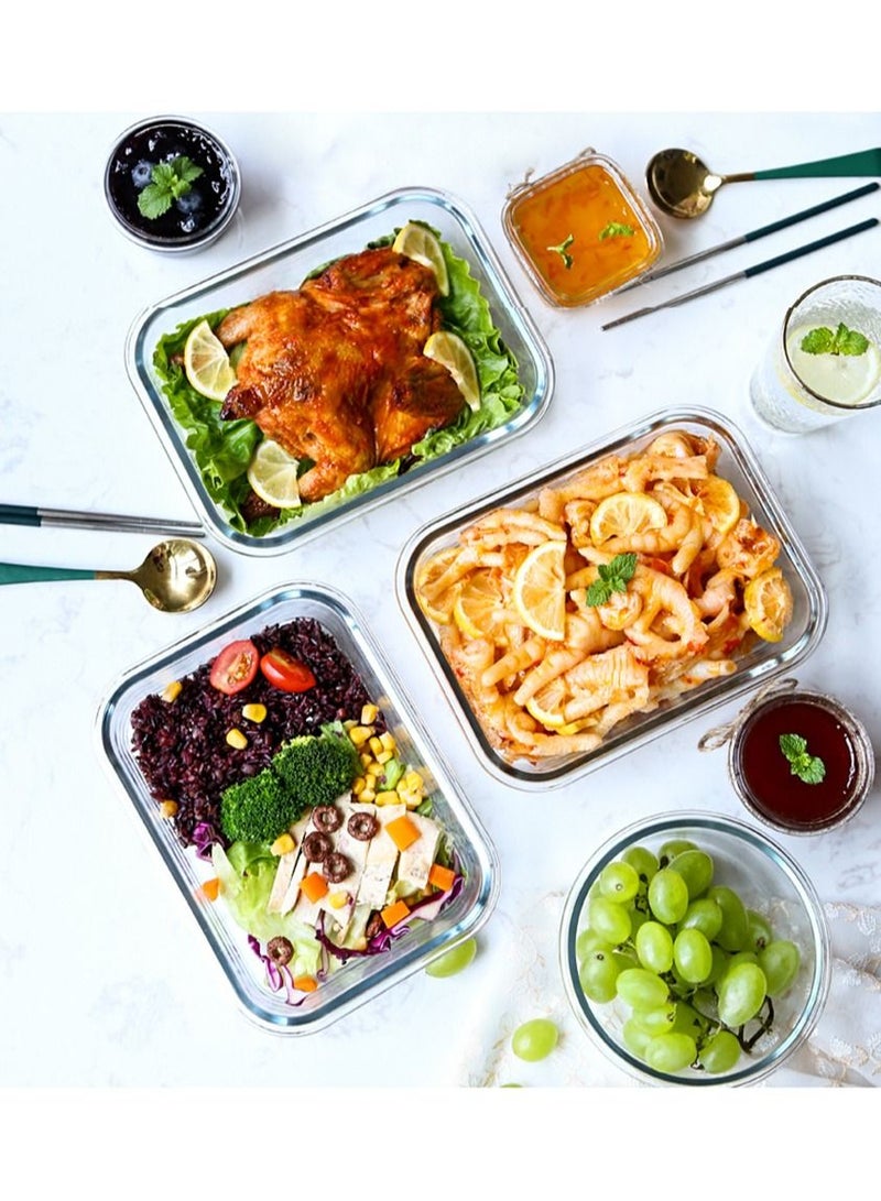 2-Piece Borosilicate Glass Food Container Lunch box Set 410ml and 640ml Blue/Clear