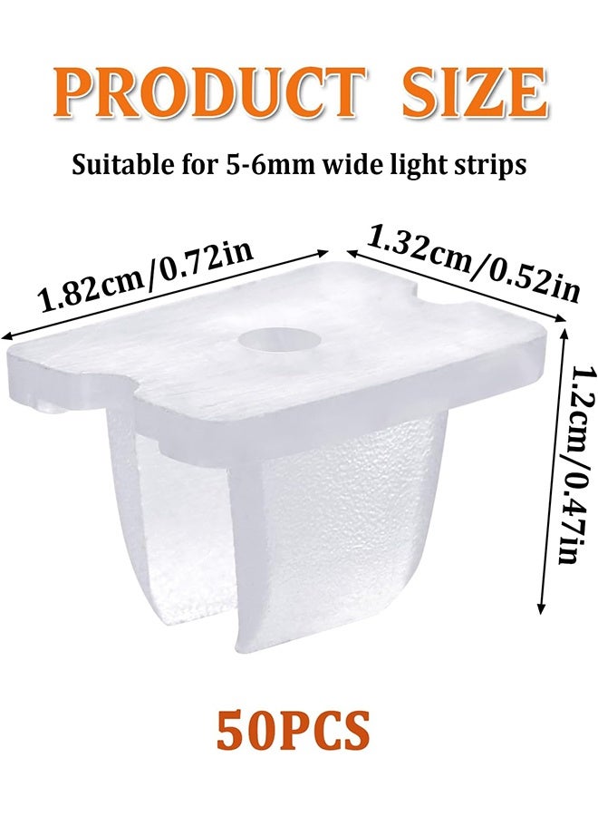 Waterproof LED Strip Mounting Clips Holder Mounting Bracket Neon Mounting Clips Fixing Clamps Holder with 50 Screws for 5mm to 6mm LED Strip Lighting, Translucent, Pack of 50 - Image 2