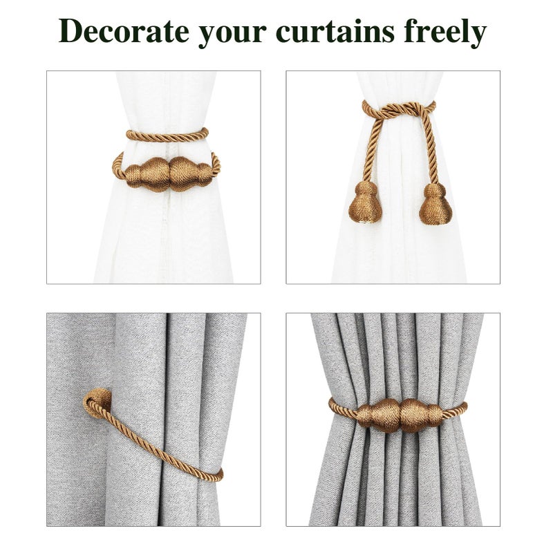 Nieffeiy Magnetic Curtain Tiebacks Outdoor Curtain Tie Backs Rope Decorative Magnetic Curtain Holders for Drapes Window Treatment Holdbacks, Khaki 2Pack - Image 4