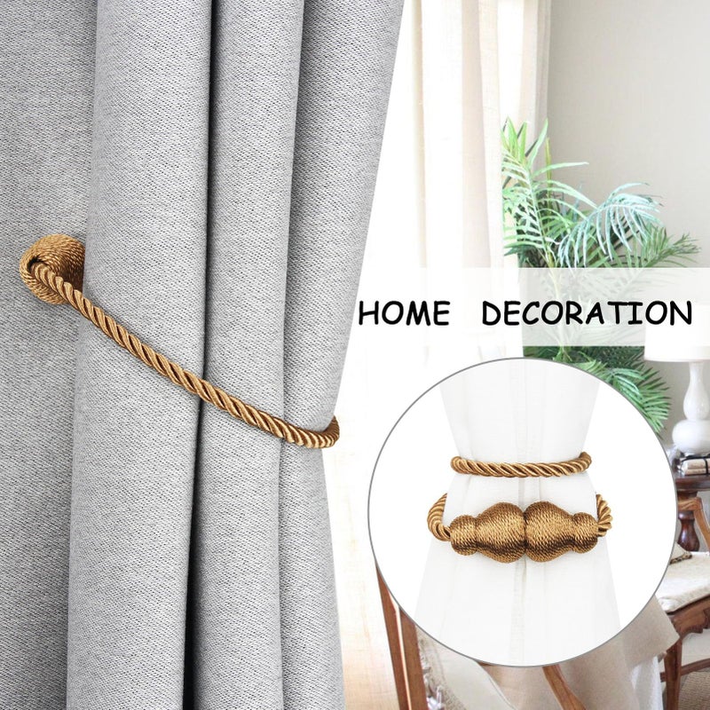 Nieffeiy Magnetic Curtain Tiebacks Outdoor Curtain Tie Backs Rope Decorative Magnetic Curtain Holders for Drapes Window Treatment Holdbacks, Khaki 2Pack - Image 5