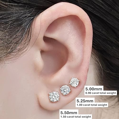Central Diamond Center أقراط دراسات CZ بأربعة مخالب من الذهب الصلب عيار 14 قيراط وفضة استرلينية - مطلية بالذهب الأصفر - 5.50 مم - 1.50 قيراط - Image 3