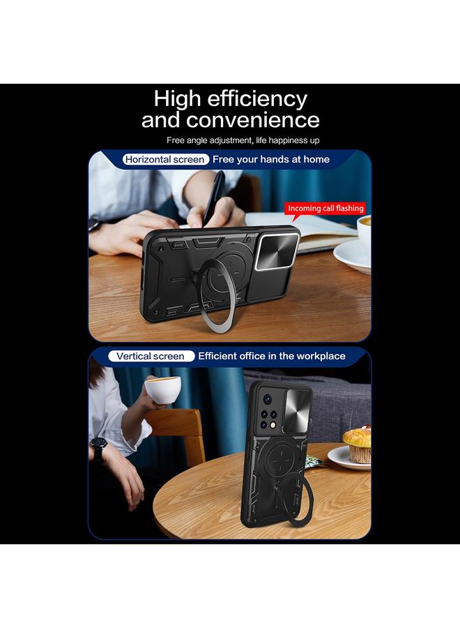 erorex Case For Xiaomi Redmi Note 11 Global CD Texture Sliding Camshield Magnetic Holder Phone Case - Image 4