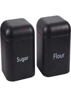 Juvale 2-Piece Black Flour and Sugar Containers for Countertop Storage, Metal Canisters Set for the Kitchen, Stainless Steel Lids (40 oz, 4.5 x 6 In)