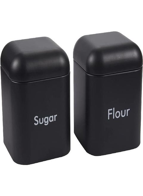 Juvale 2-Piece Black Flour and Sugar Containers for Countertop Storage, Metal Canisters Set for the Kitchen, Stainless Steel Lids (40 oz, 4.5 x 6 In)