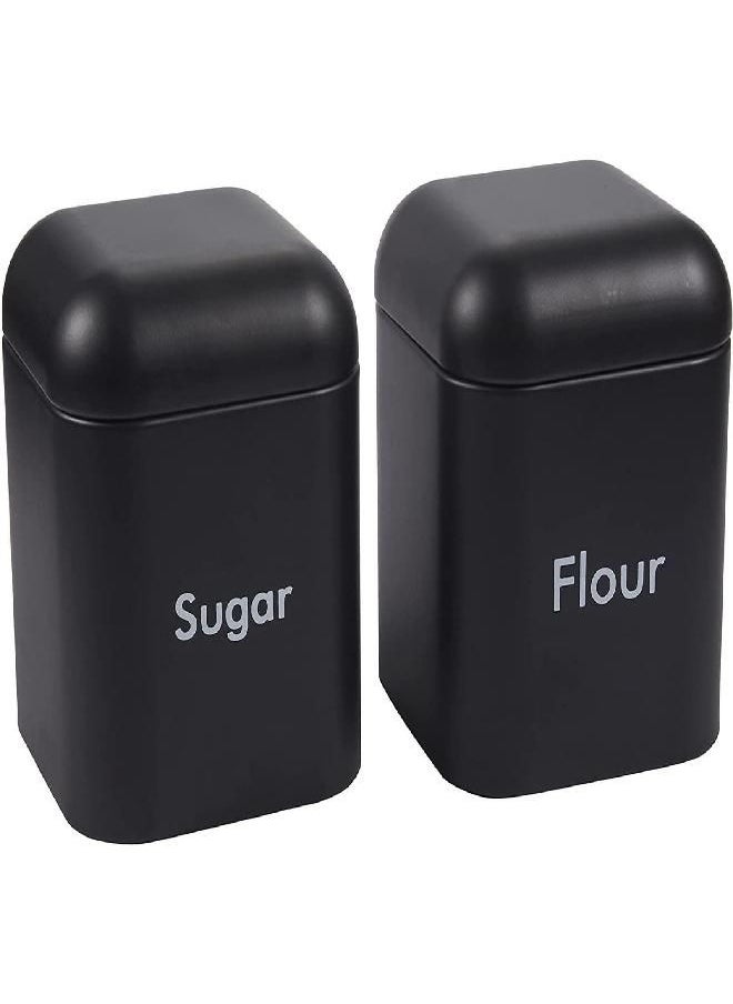 Juvale - Juvale 2-Piece Black Flour and Sugar Containers for Countertop Storage, Metal Canisters Set for the Kitchen, Stainless Steel Lids (40 oz, 4.5 x 6 In) - Image 1