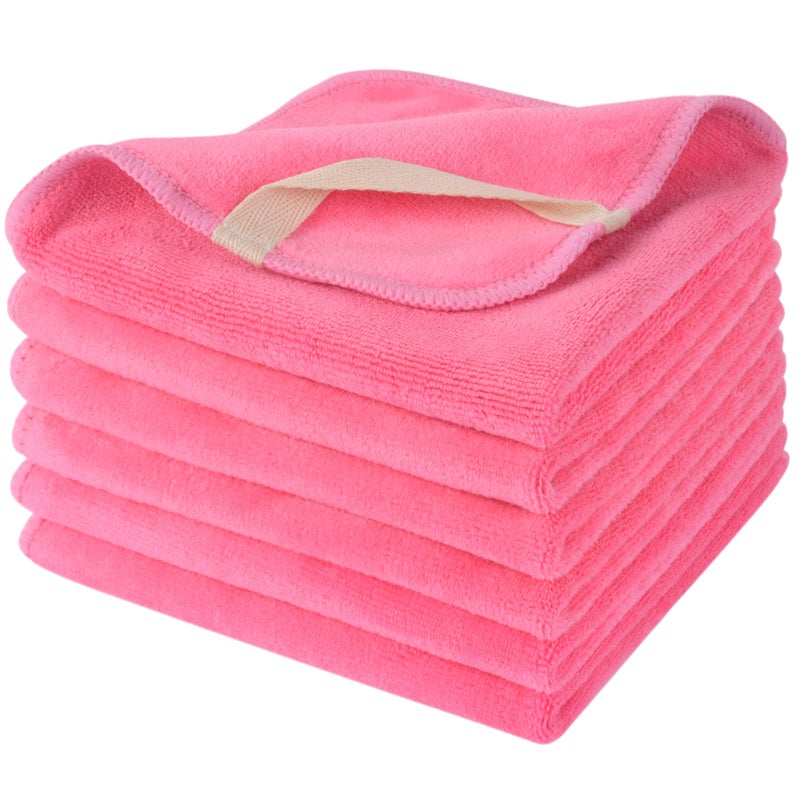 منشفة وجه ميكروفايبر من سينلاند سريعة الجفاف 12 بوصة × 12 بوصة وردي داكن 6 عبوات