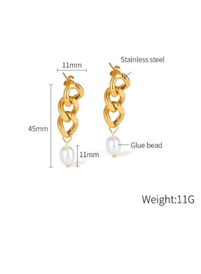 Andaazs Andaazs Women’s Mystic Pearl Long Drop Earrings – 18K Gold-Plated Stainless Steel with Imitation Pearls – Elegant Minimalist Jewelry  - Image 3
