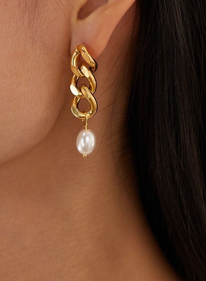 Andaazs Andaazs Women’s Mystic Pearl Long Drop Earrings – 18K Gold-Plated Stainless Steel with Imitation Pearls – Elegant Minimalist Jewelry  - Image 2