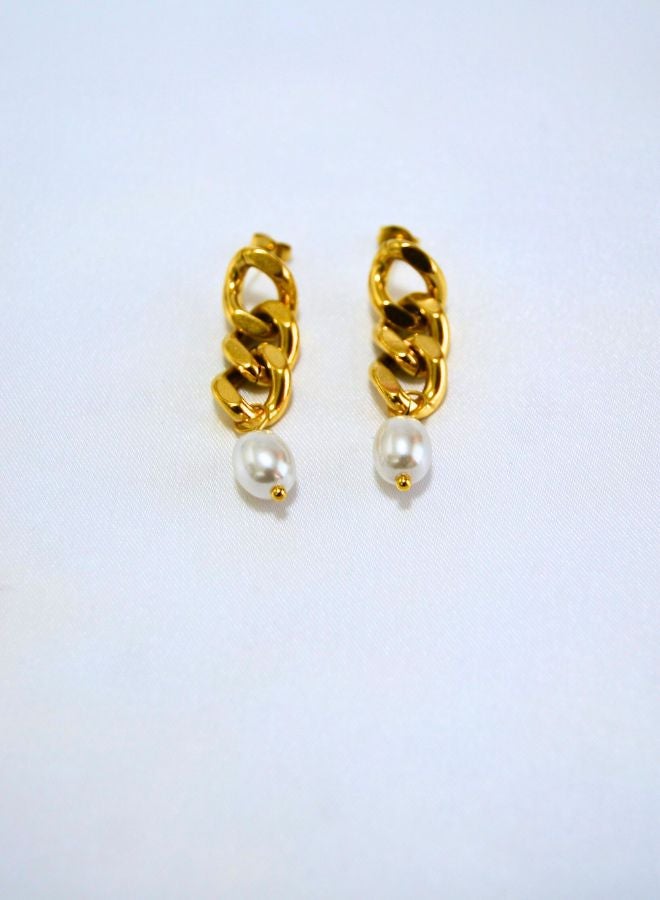 Andaazs Andaazs Women’s Mystic Pearl Long Drop Earrings – 18K Gold-Plated Stainless Steel with Imitation Pearls – Elegant Minimalist Jewelry  - Image 1