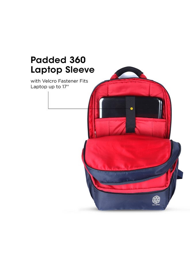 Gear Gear LOGI-Q 27L Medium Water Resistant Laptop Backpack/Backpack/Office Bag with Trolley Sleeve for Men/Women (Navy-Red)  - Image 4