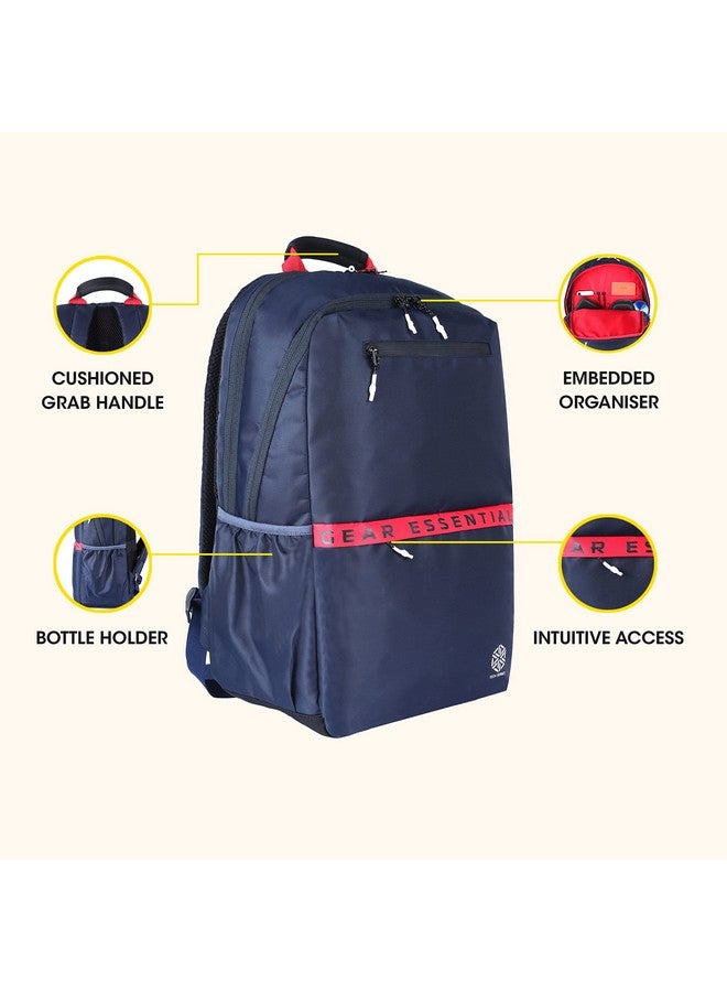 Gear Gear LOGI-Q 27L Medium Water Resistant Laptop Backpack/Backpack/Office Bag with Trolley Sleeve for Men/Women (Navy-Red)  - Image 2