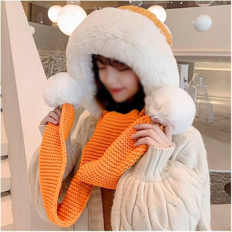 Richmen Winter Cap for Women Woolen Cap Attached with Mufflers for Girls & Ladies Stylish Soft Knitted Fleece Lined Pom-Pom Hat Warm Caps for Women Winter Wear - Image 3