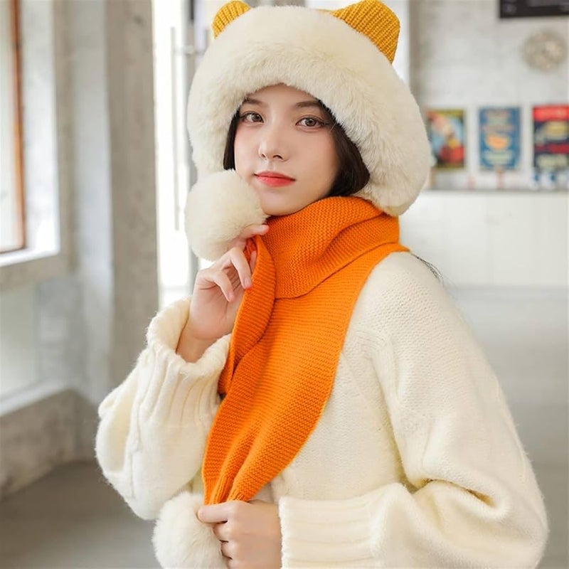 Richmen Winter Cap for Women Woolen Cap Attached with Mufflers for Girls & Ladies Stylish Soft Knitted Fleece Lined Pom-Pom Hat Warm Caps for Women Winter Wear - Image 4