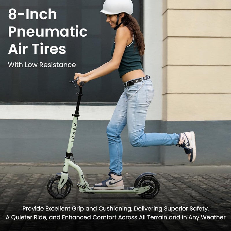 AERO MOBILITY Aero Kick Scooter for Kids 10+, Teens & Adults | Light Up Wheels, Hand Brake, Rubber Mat & Shock Absorption | Foldable & Height Adjustable - Clay - Image 2