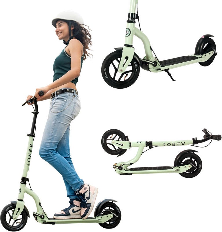 AERO MOBILITY Aero Kick Scooter for Kids 10+, Teens & Adults | Light Up Wheels, Hand Brake, Rubber Mat & Shock Absorption | Foldable & Height Adjustable - Clay - Image 1