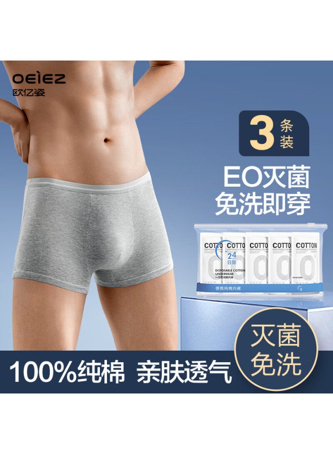 Oeiez Pure Cotton Boxer Briefs For Men, Sterilized Disposable Underwear, Individually Wrapped, Travel-friendly, 3-pack
