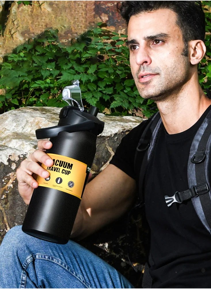 AROAQ - Insulated Water Bottle, Portable 304 Stainless Steel Thermal Mug, Easy To Use Long Lasting Double Layer Vacuum Flask, Stylish And Reusable Thermal Tumbler For Hot And Cold Drinks, (1000ml, Black) - Image 1