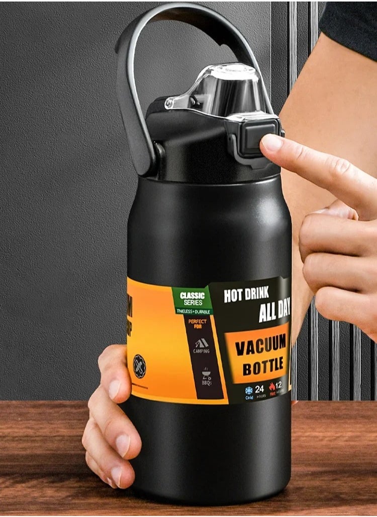 AROAQ - Insulated Water Bottle, Portable 304 Stainless Steel Thermal Mug, Easy To Use Long Lasting Double Layer Vacuum Flask, Stylish And Reusable Thermal Tumbler For Hot And Cold Drinks, (1000ml, Black) - Image 1