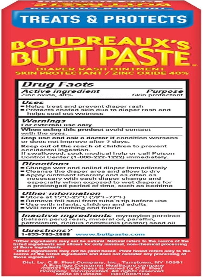 Boudreaux's Butt Paste Boudreaux’s Butt Paste Diaper Rash Ointment, Baby Rash Cream Skin Protectant, Fast Relief for Diaper Rash, Soothing Barrier Cream, Maximum Strength, 4 Ounce Tube (Pack of 4) - Image 3