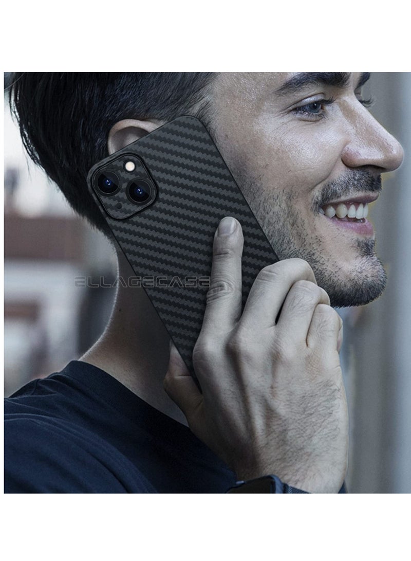 ELLAGECASE حافظة لجهاز iPhone 15 Plus، كربون أسود، حماية قوية للكاميرا، رقيقة وخفيفة الوزن، كربون مغطى بالبلاستيك، متوافقة مع ماغسيف والشحن اللاسلكي - Image 2