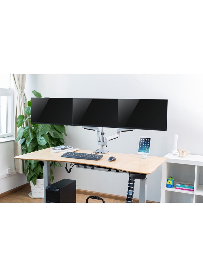 Skill Tech Skilltech SH100 C036 – Premium Triple Monitor Gas-Spring Arm for 17–30" Screens | Heavy-Duty Pole Mount | Full Motion +90°/–90° Tilt | 1–7kg per Screen | Max VESA 100×100 | Clamp & Grommet Installation – Space Grey - Image 3