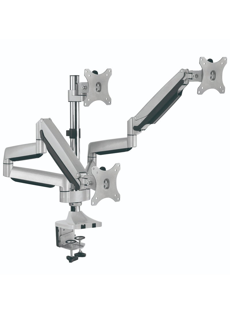 Skill Tech Skilltech SH100 C036 – Premium Triple Monitor Gas-Spring Arm for 17–30" Screens | Heavy-Duty Pole Mount | Full Motion +90°/–90° Tilt | 1–7kg per Screen | Max VESA 100×100 | Clamp & Grommet Installation – Space Grey - Image 1