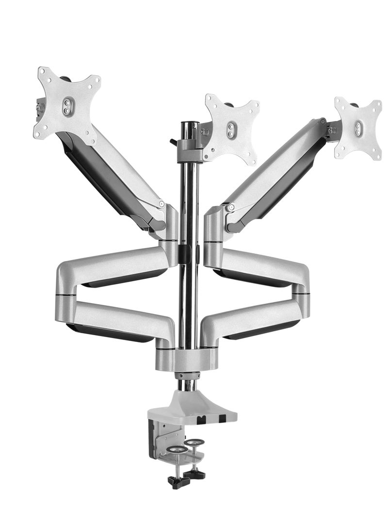 Skill Tech Skilltech SH100 C036 – Premium Triple Monitor Gas-Spring Arm for 17–30" Screens | Heavy-Duty Pole Mount | Full Motion +90°/–90° Tilt | 1–7kg per Screen | Max VESA 100×100 | Clamp & Grommet Installation – Space Grey - Image 5