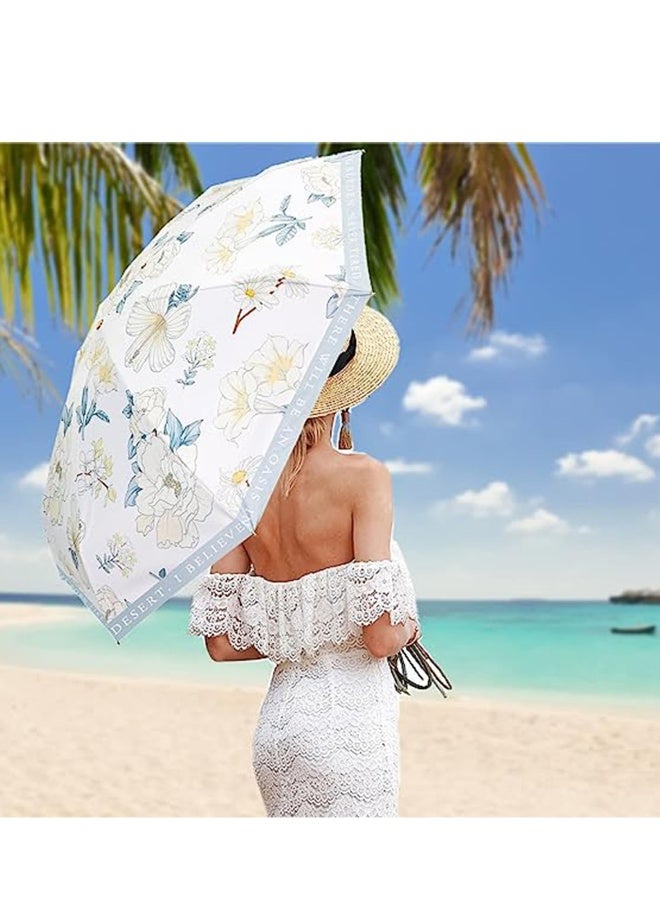Sun Umbrella UV Protection Small Travel Compact for Rain Lightweight Portable Parasol Blocker for Women Girls Mini Perfect Blue - Image 3