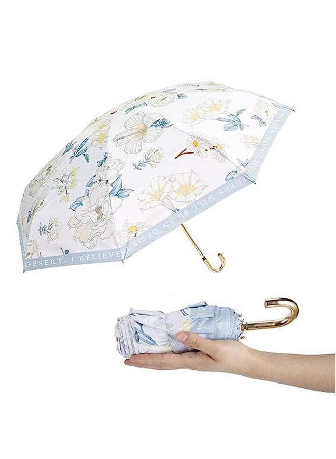 Sun Umbrella UV Protection Small Travel Compact for Rain Lightweight Portable Parasol Blocker for Women Girls Mini Perfect Blue - Image 1