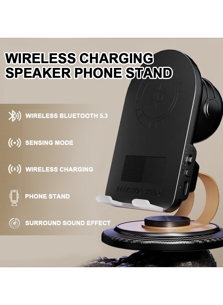linkship Cell Phone Stand 3-in-1 Wireless Charging Bluetooth Speaker & Phone Stand for Desk – 360° Rotatable, 15W Fast Charging, Touch-to-Play, 360° Surround Sound, 10m Bluetooth Range  - Image 2
