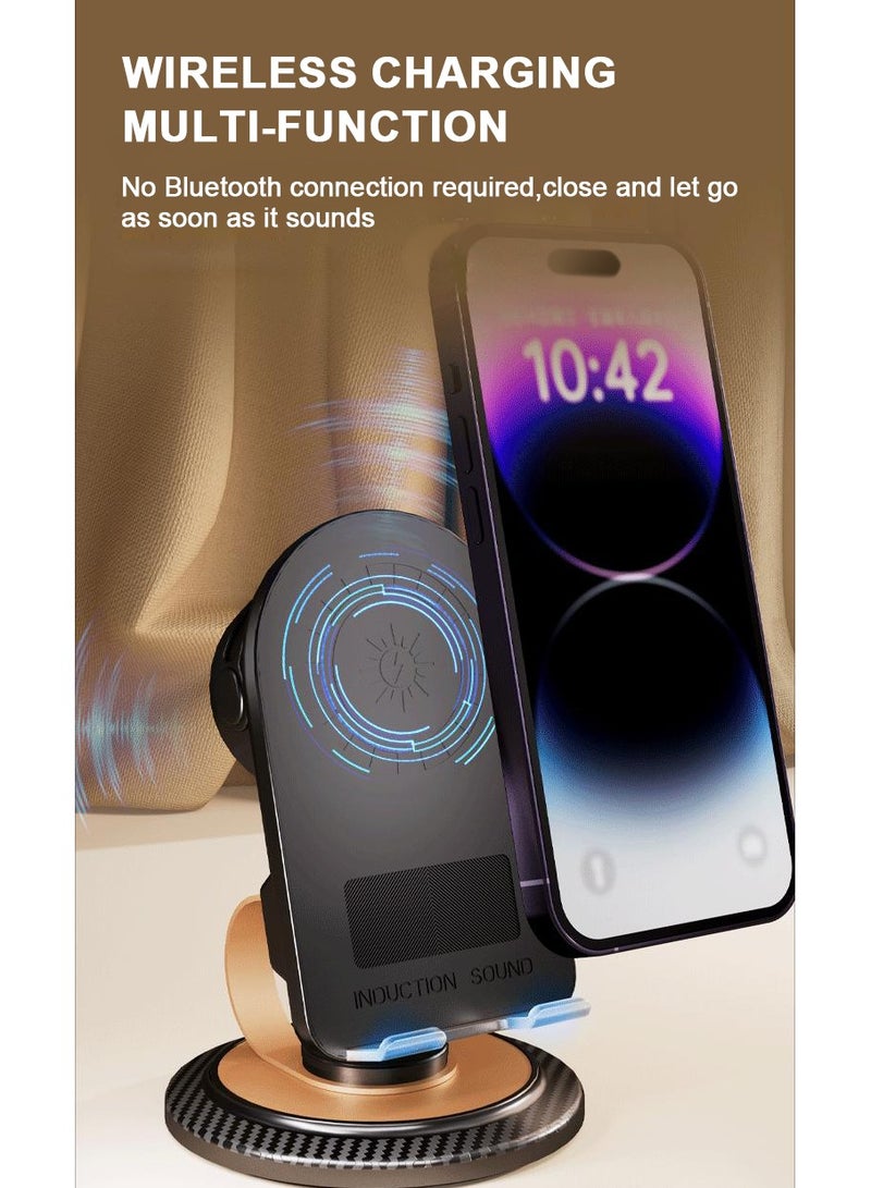 linkship Cell Phone Stand 3-in-1 Wireless Charging Bluetooth Speaker & Phone Stand for Desk – 360° Rotatable, 15W Fast Charging, Touch-to-Play, 360° Surround Sound, 10m Bluetooth Range  - Image 3