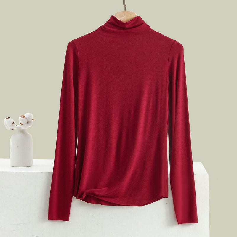 Bitter Cotton Base Shirt Women's Half-High Collar Long-Sleeved T-Shirt with Random Fit Seamless Slim Top Autumn Clothes New Winter - Image 1